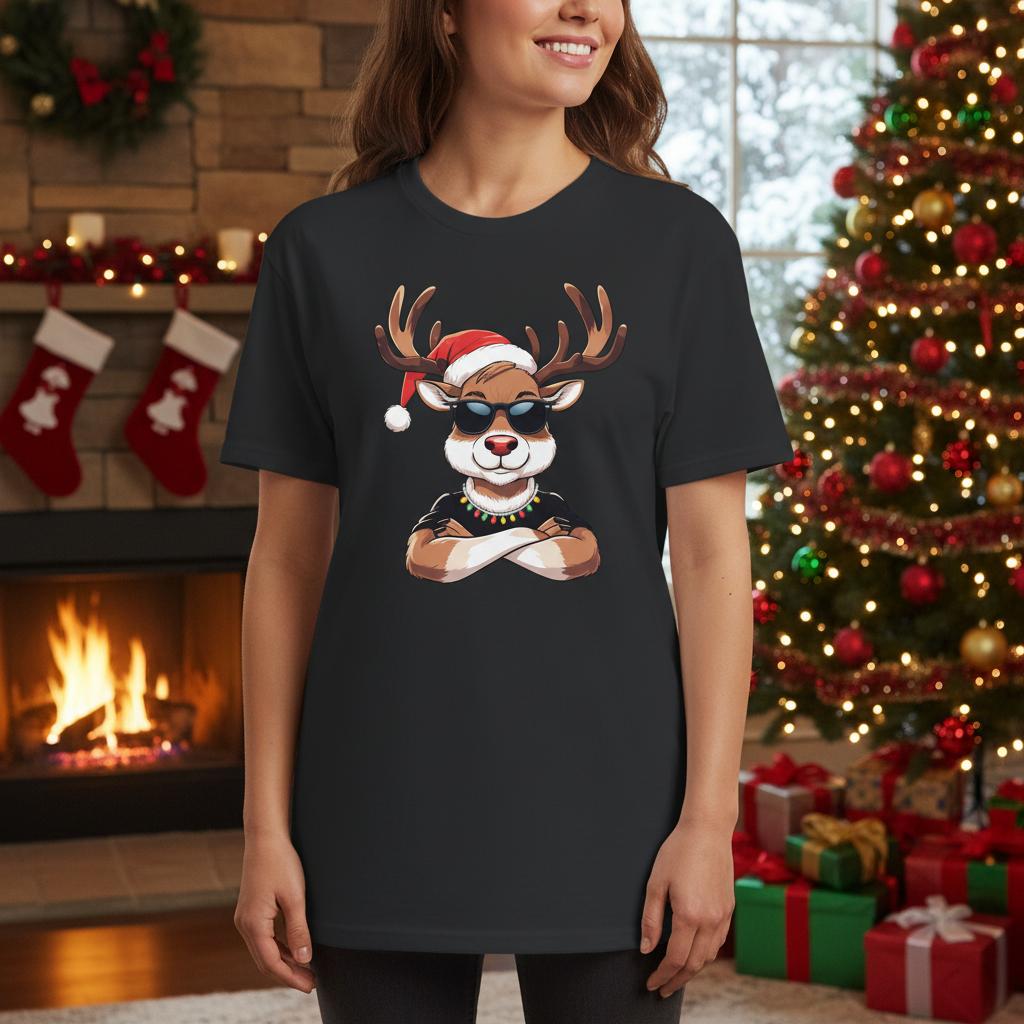 Cool Reindeer T-shirt Zwart - Mockup