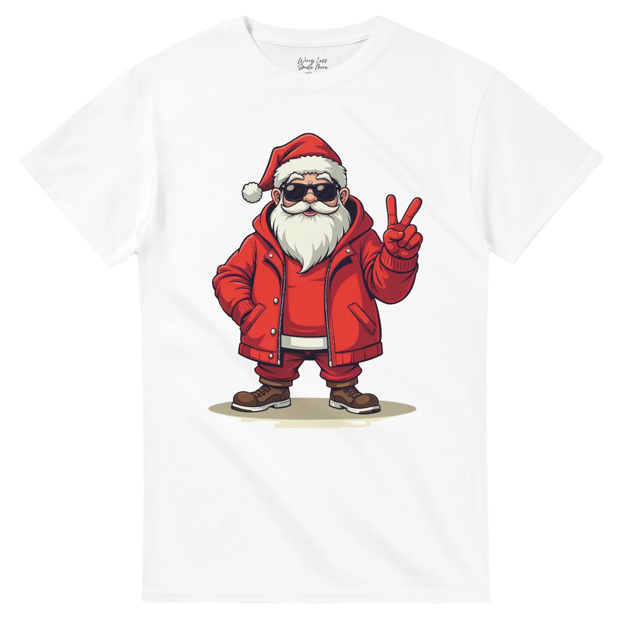 Cool Santa - Peace sign - Kerst Shirt Wit 