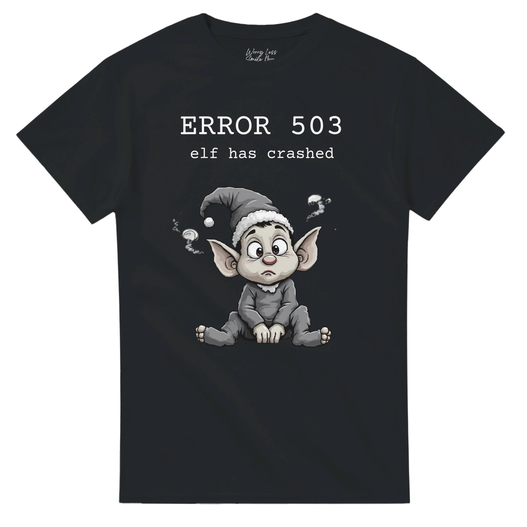 De kerstserver ligt plat. 💻 Onze gecrashte elf is het levende bewijs: Error 503 – Elf Has Crashed. Een grappig kerst t-shirt voor iedereen met te weinig RAM 
