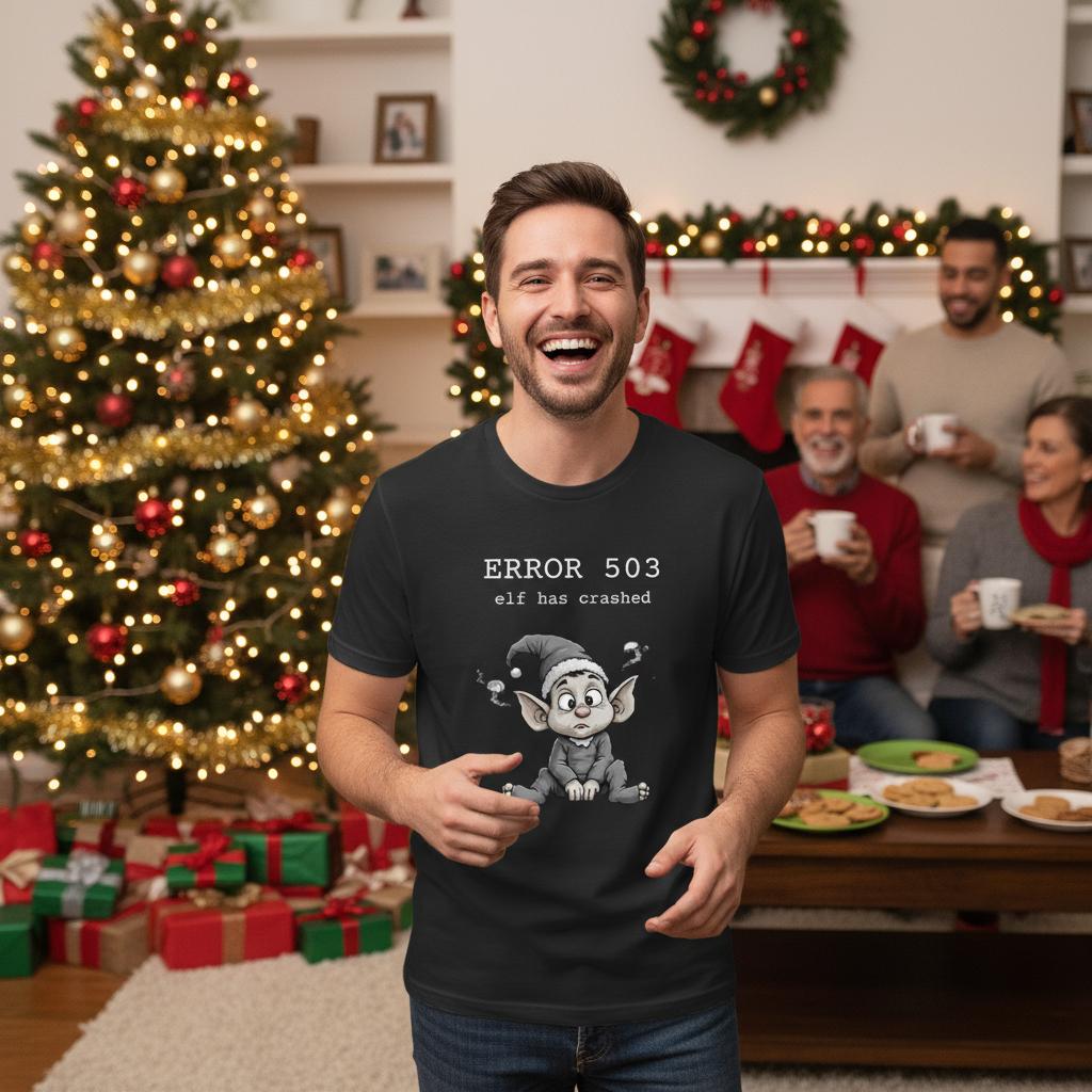 Error 503 - Elf Has Crashed - grappig zwart kerst shirt Mockup