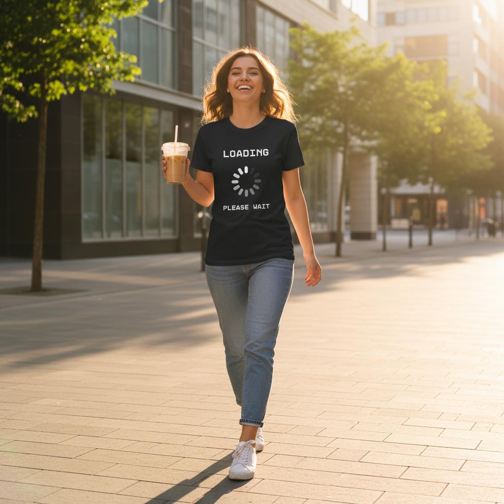 Girl wearing Loading - Please Wait T-shirt