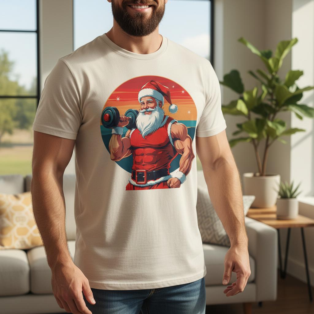 Gym Santa – Kerst Shirt Beige / Natural