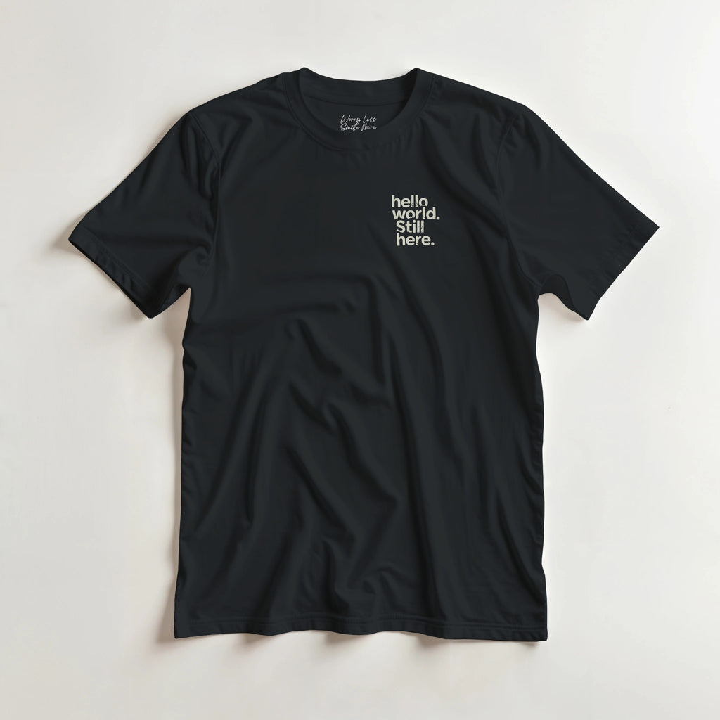 Hello world still here nerd shirt - Zwart