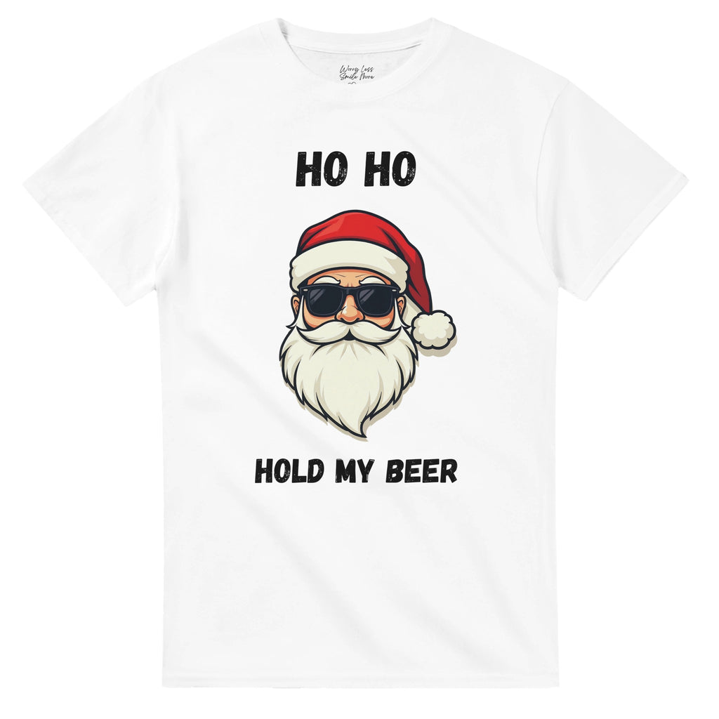 Ho Ho Hold my Beer Grappig Kerst T-shirt Wit