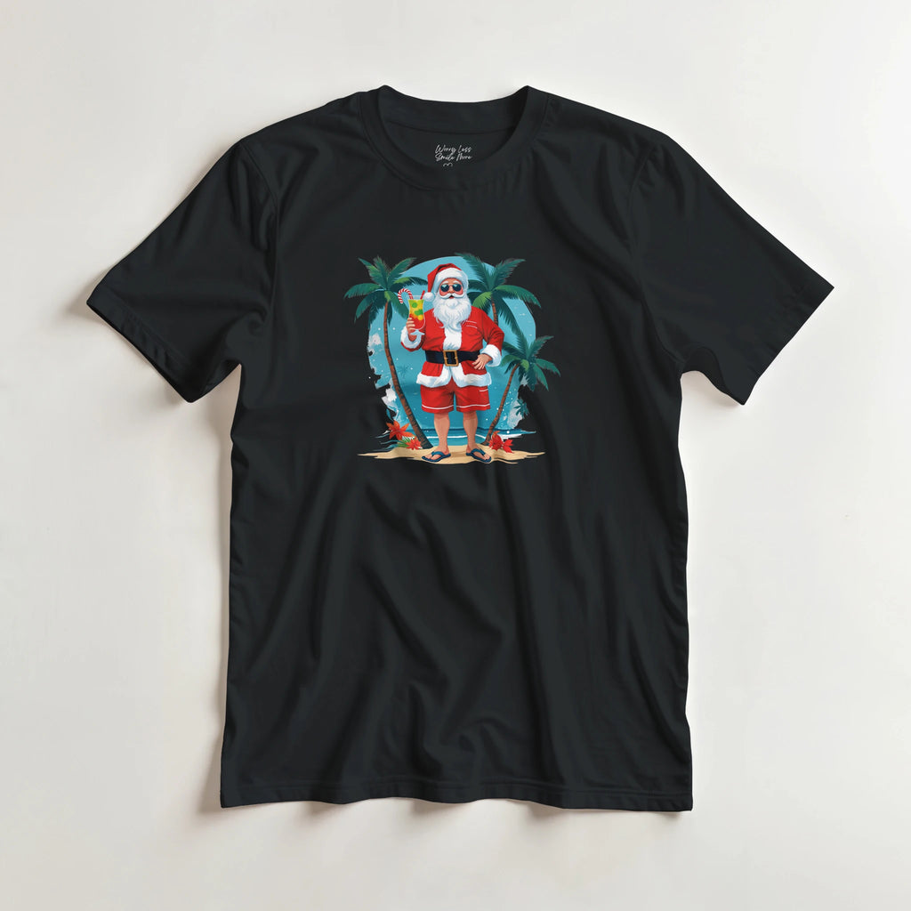 Kerstman op het strand T-Shirt Zwart