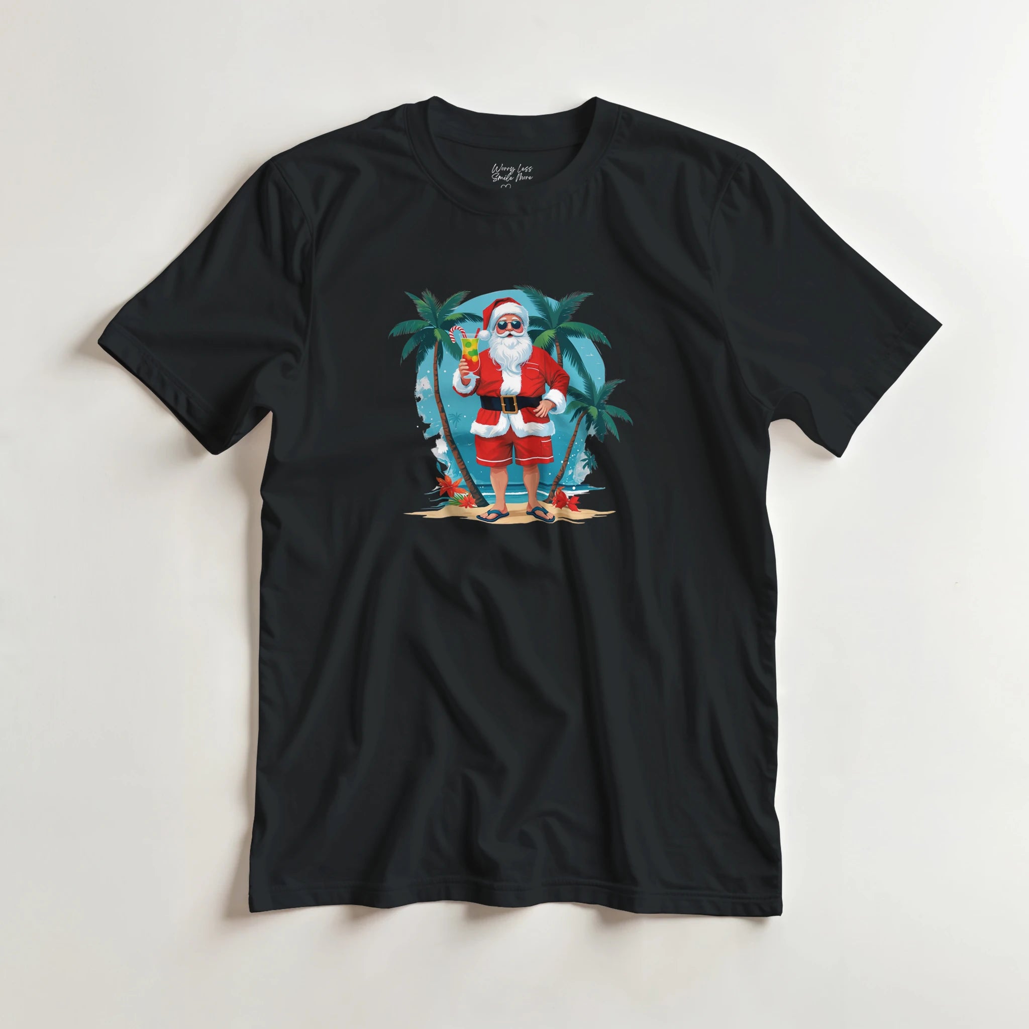 Kerstman op het strand T-Shirt Zwart