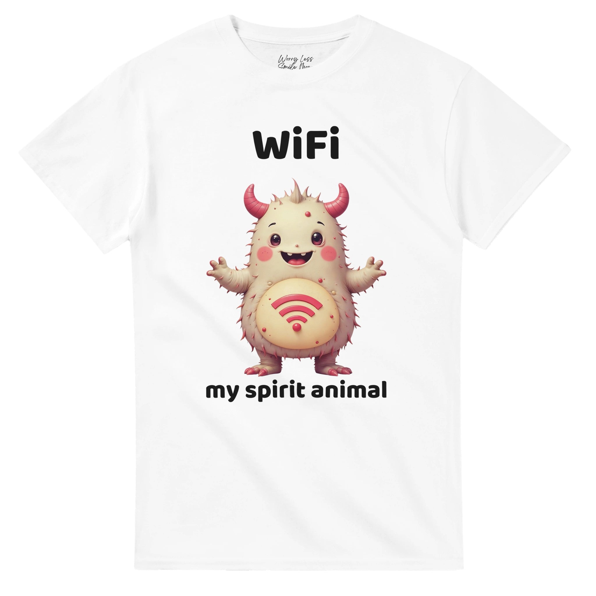 Laat je innerlijke nerd zien met het “WiFi is My Spirit Animal” T-shirt. Funny geek tee met cute monster design. Perfect cadeau voor studenten, gamers en internet-addicts.
