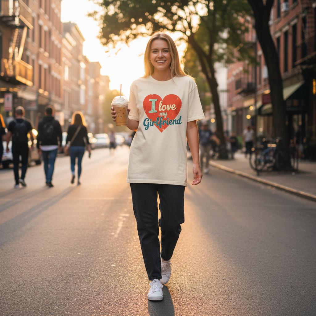 Meisje draagt het I love my girlfriend shirt
