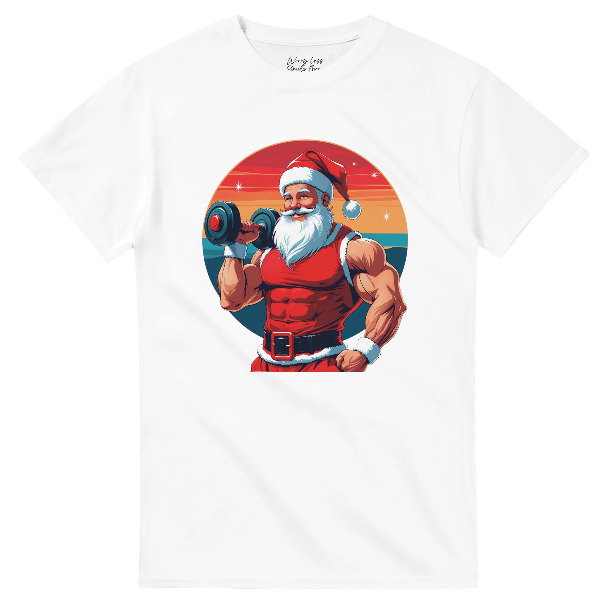 Ontdek het Gym Santa T-shirt: een afgetrainde kerstman, retro design en humor voor fitness lovers. Perfect kerstcadeau voor sporters, bodybuilders en gym fanatics.
