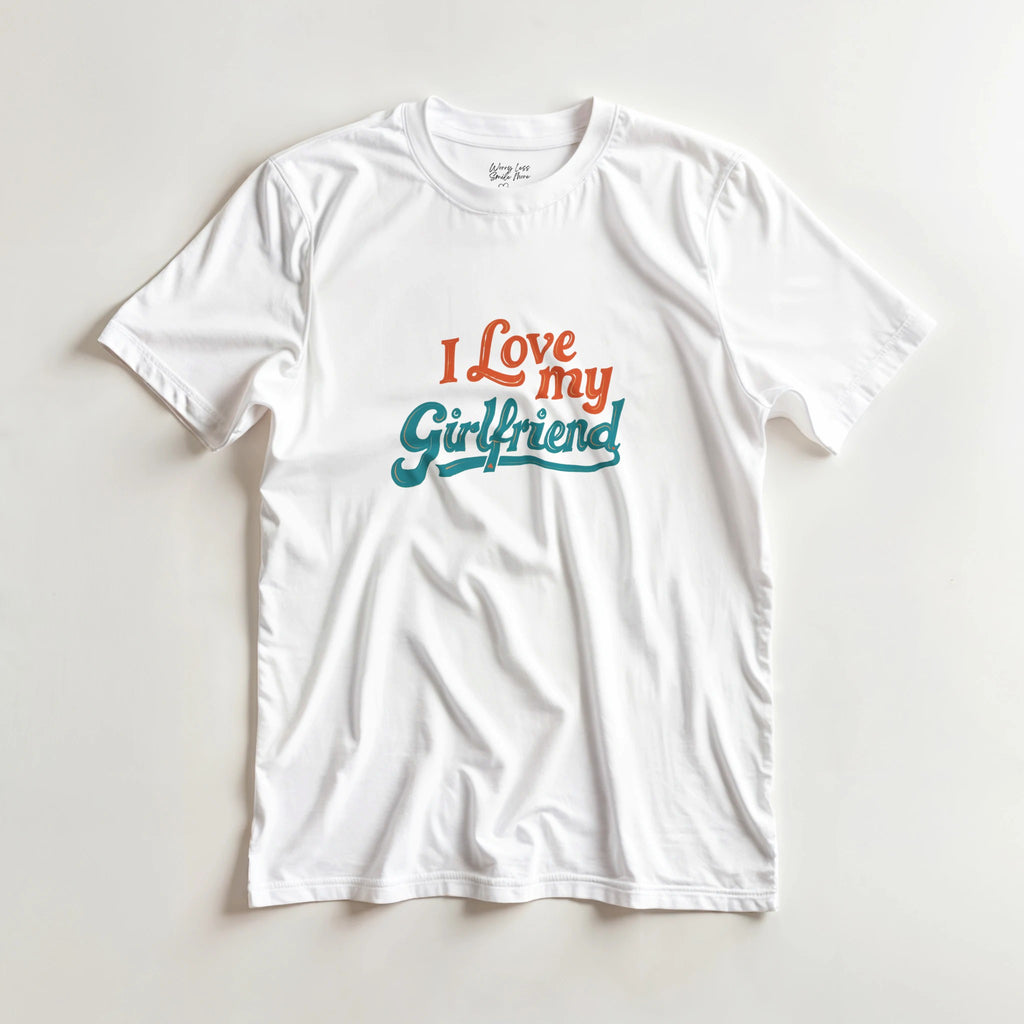 Retro I love my girlfriend T-shirt Wit