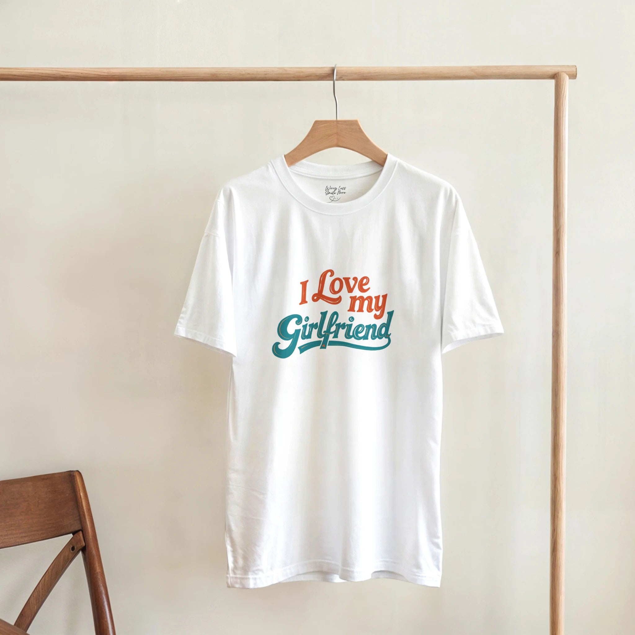 Retro I love my girlfriend T-shirt Wit - mockup