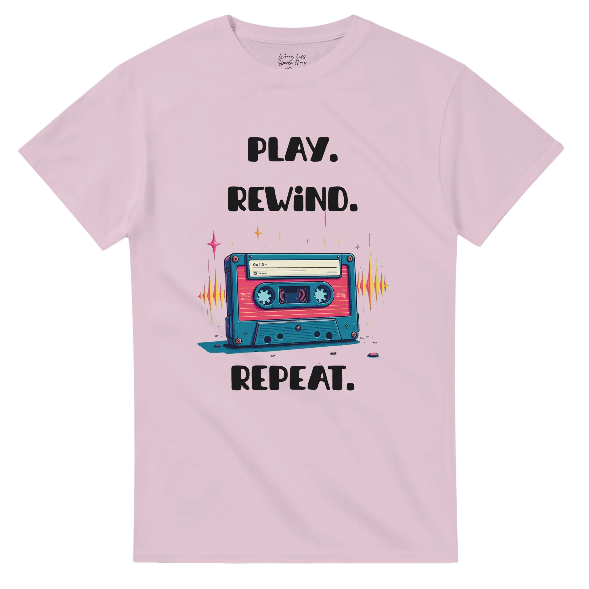 Retro shirt met cassette= Play - Rewind - Repeat Oud Roze