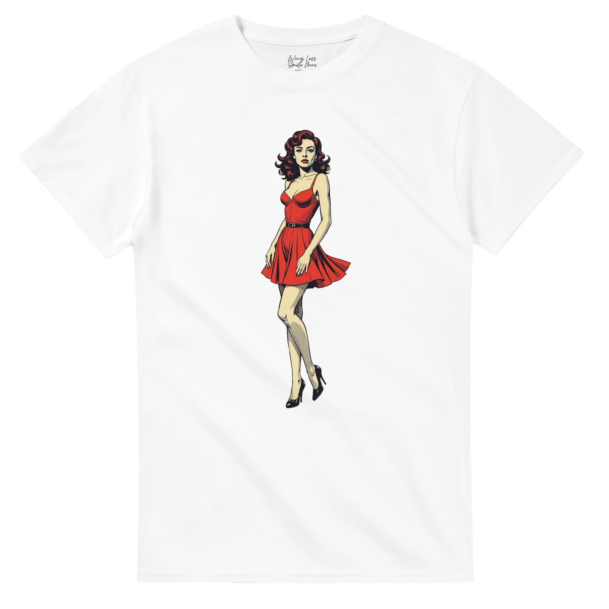 Retro shirt met pin up girl - Wit