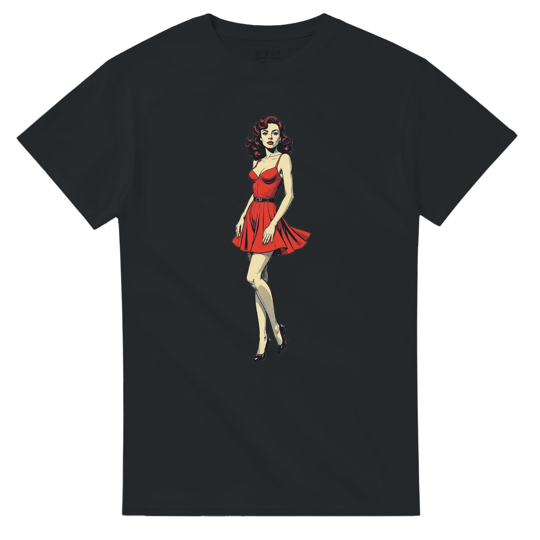 Retro shirt met pin up girl - Zwart