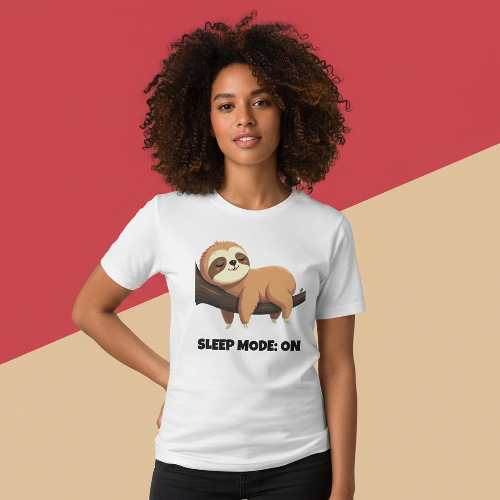 Sleepy Sloth White T-shirt: Sleep Mode On 