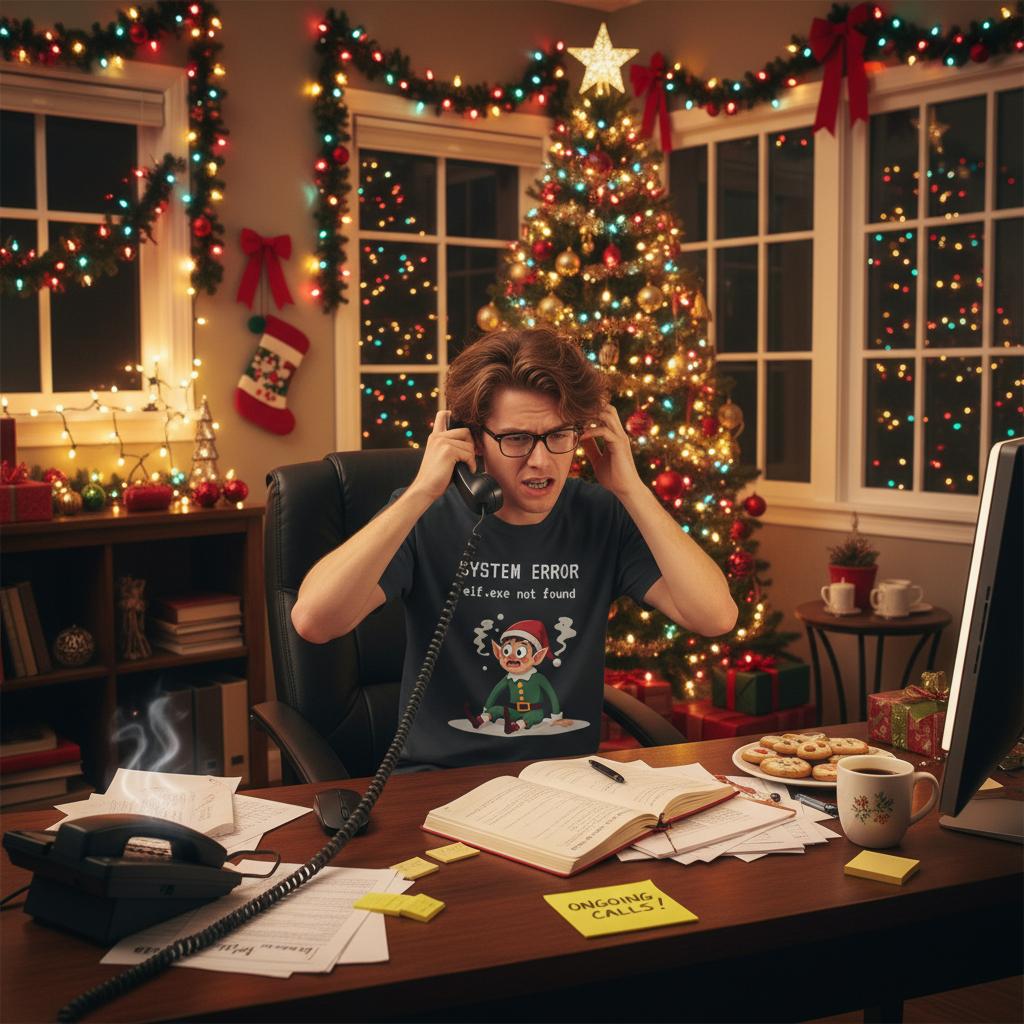 System Error - elf.exe not found - kerst shirt zwart - Mockup
