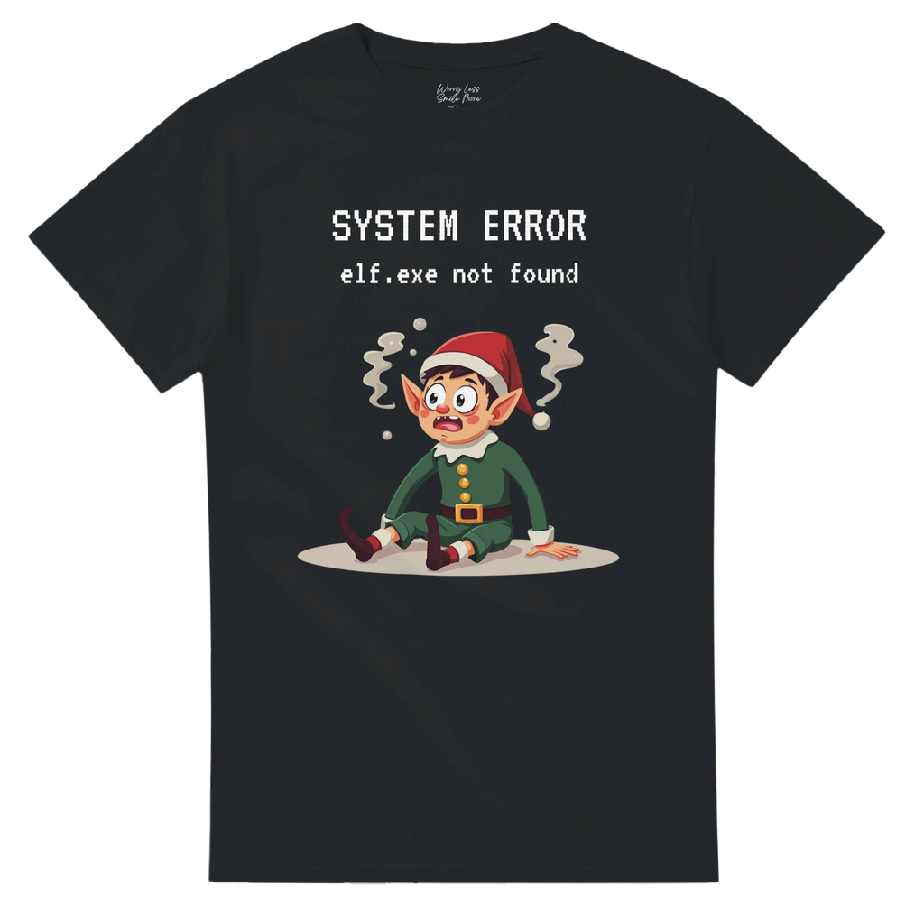 System Error - elf.exe not found - zwart kerst shirt 