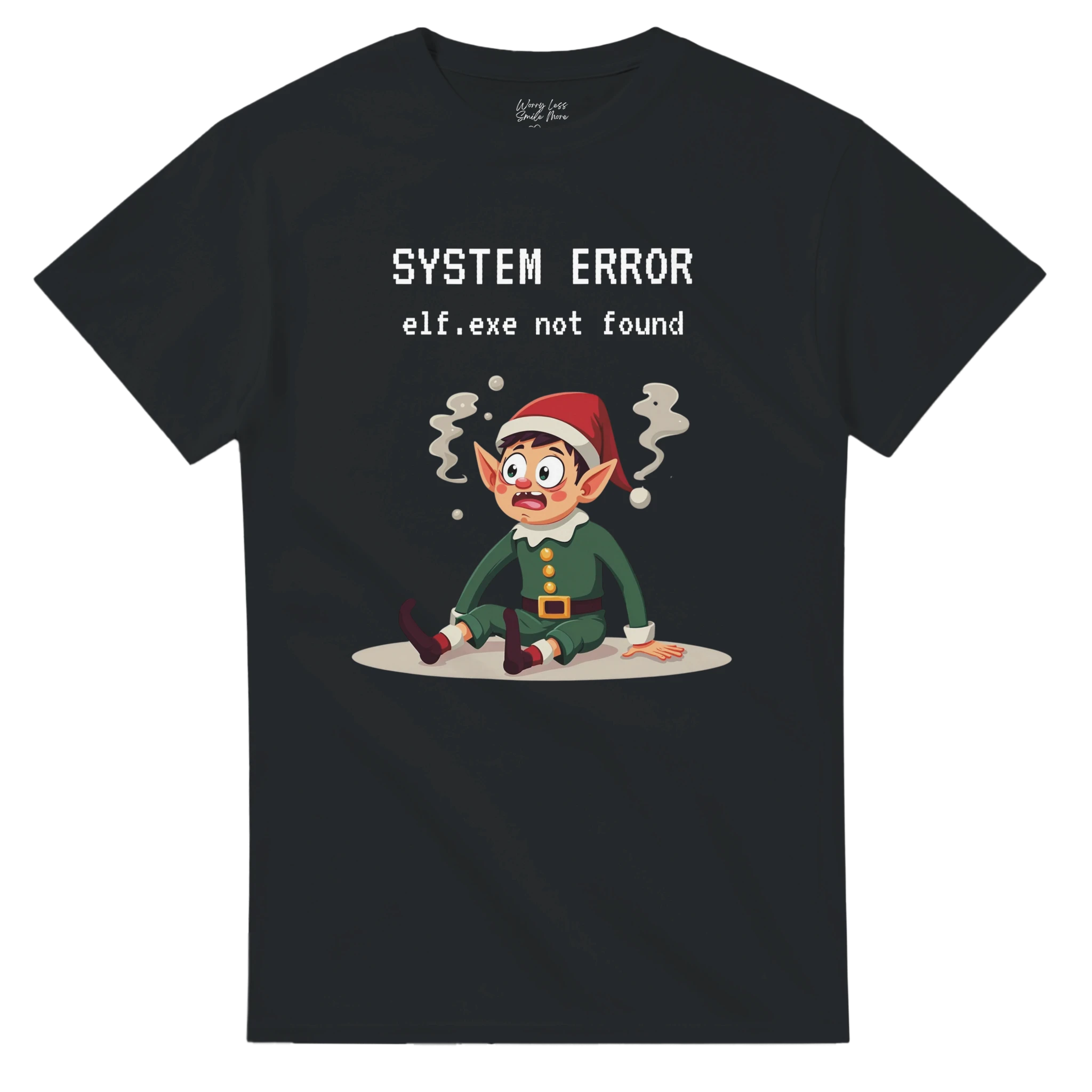 System Error - elf.exe not found - zwart kerst shirt 