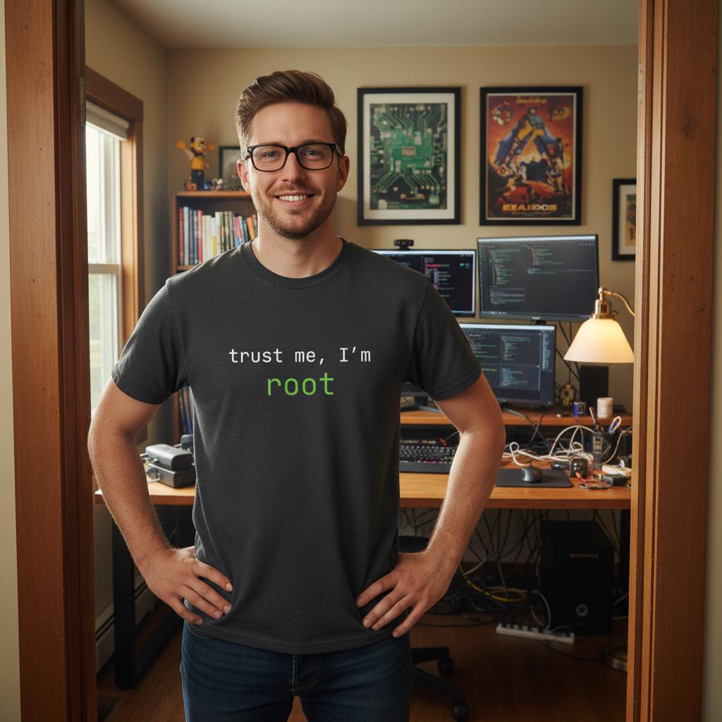 Nerd wearing Trust me, I'm root Tshirt Black