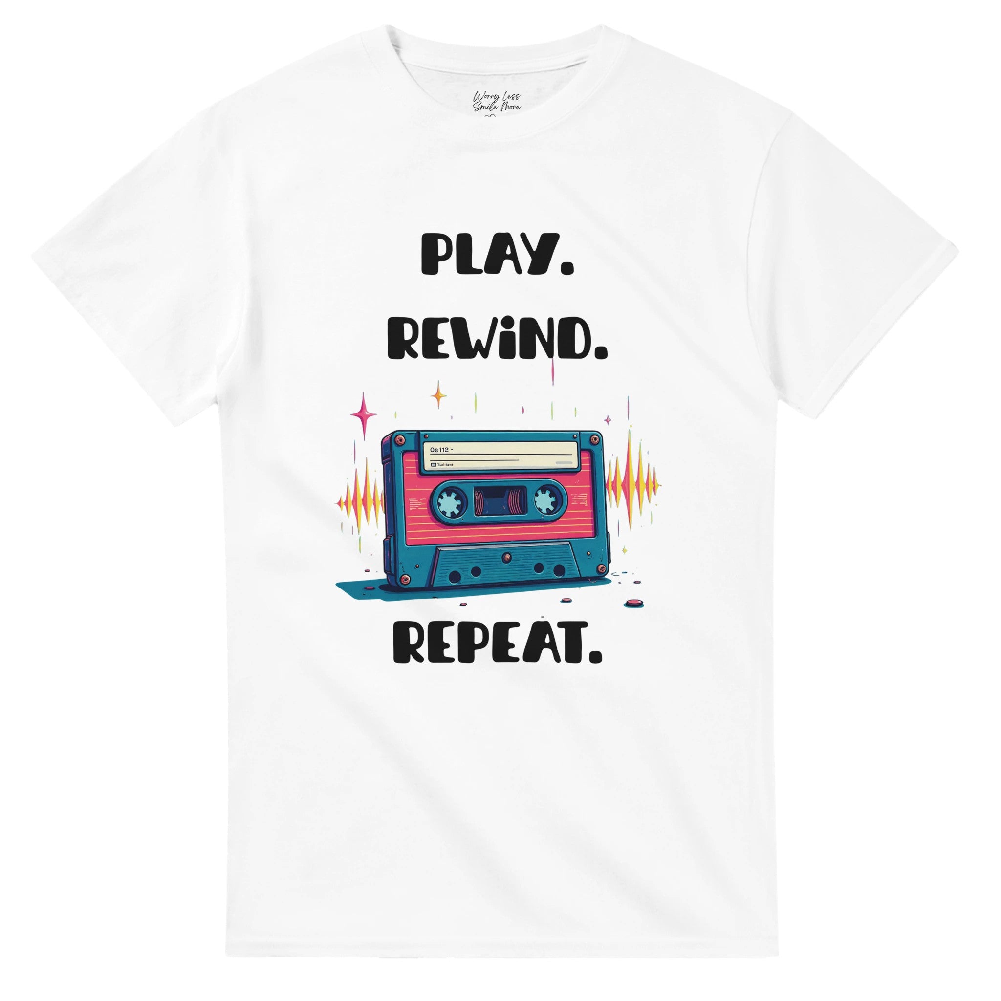 Vintage Graphic shirt met cassette= Play - Rewind - Repeat Wit