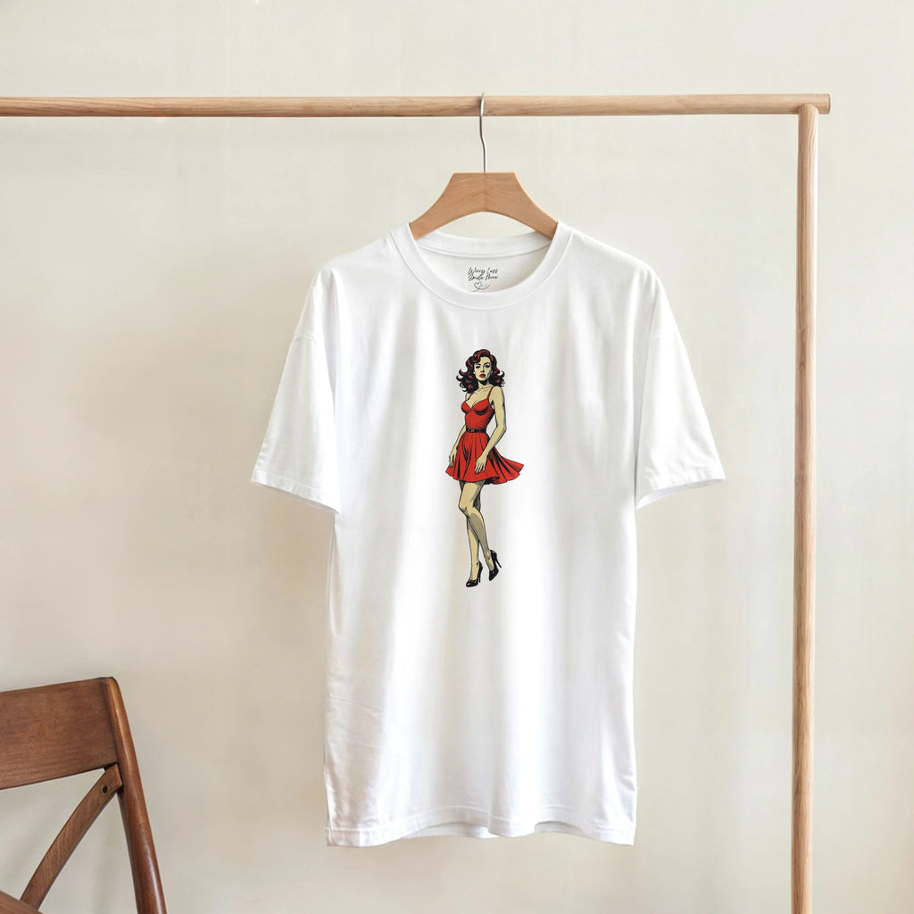 Wit Retro shirt met pinup meisje