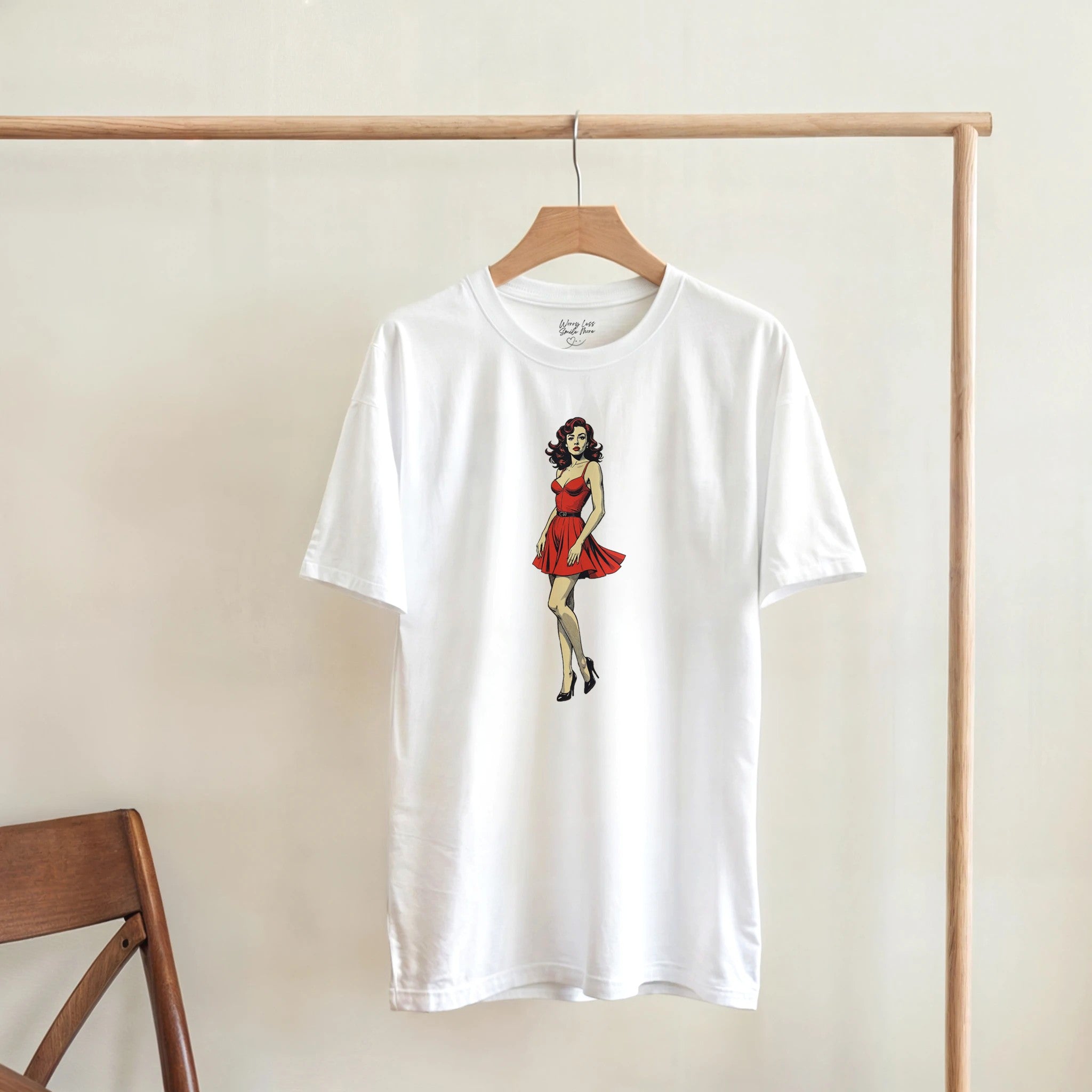 Wit Retro shirt met pinup meisje