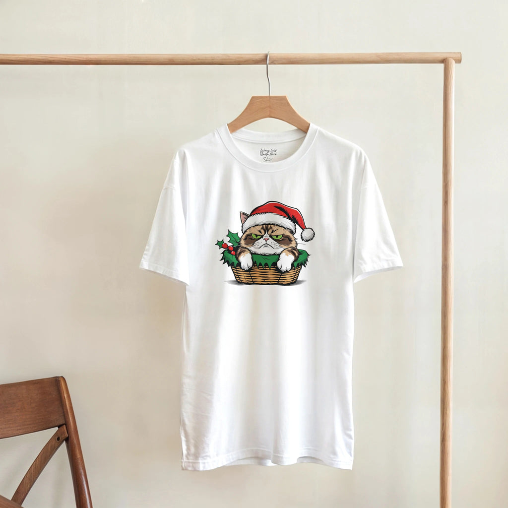 Wit Shirt Merry Catsmas - Grumpy kat heeft geen zin in Kerst