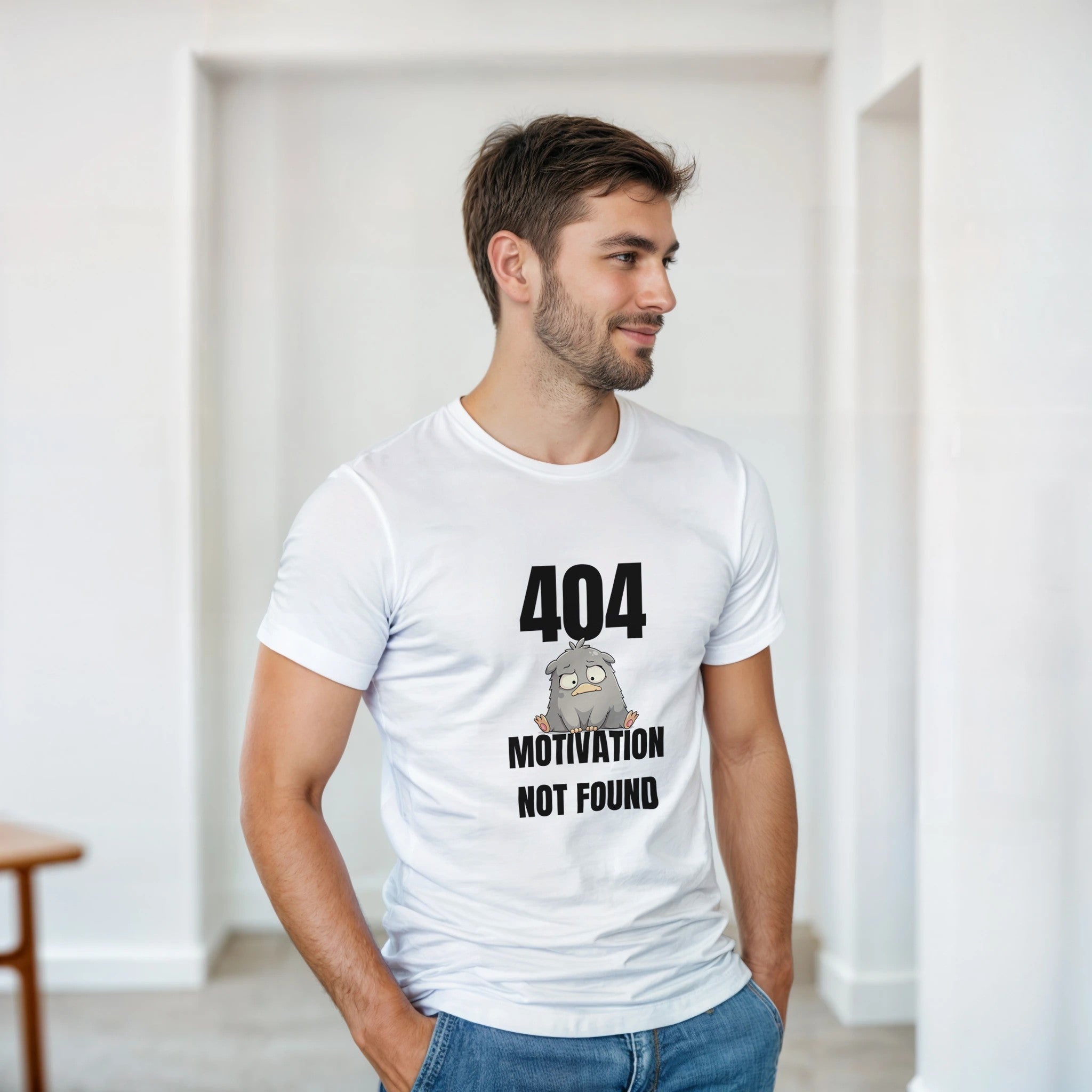 404 Motivation not found shirt with cute little monster