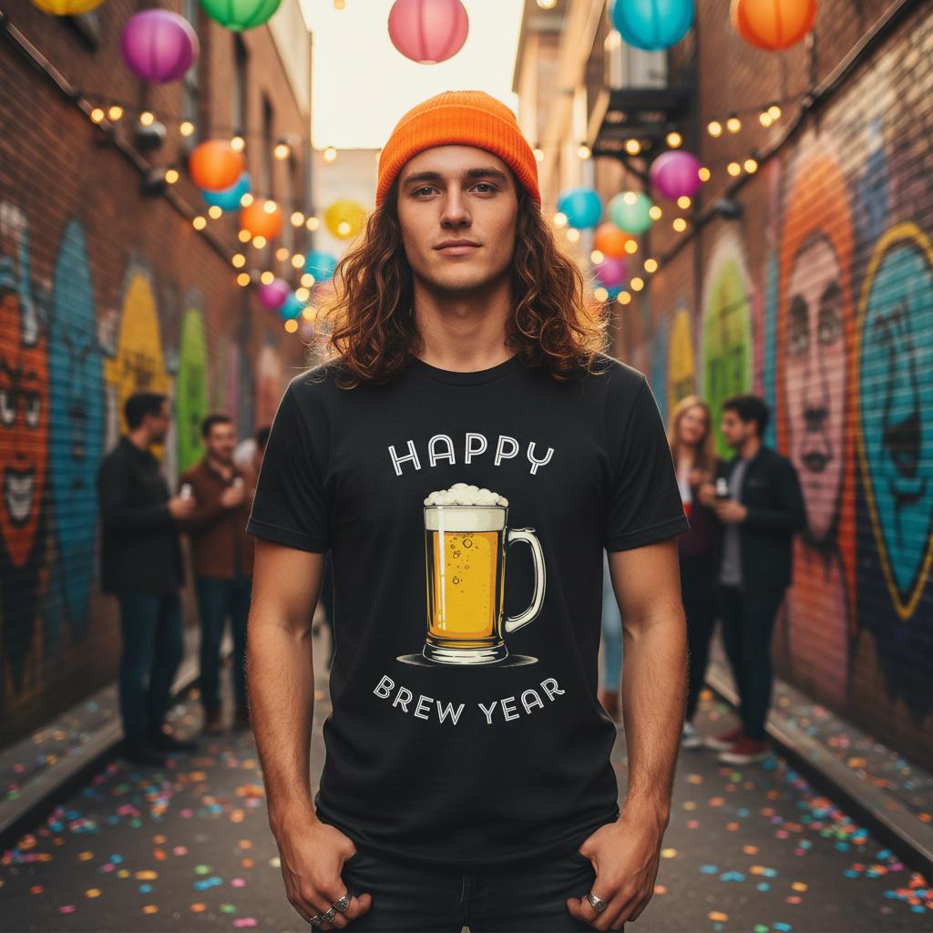Zwart New Year T-shirt - Happy Brew Year