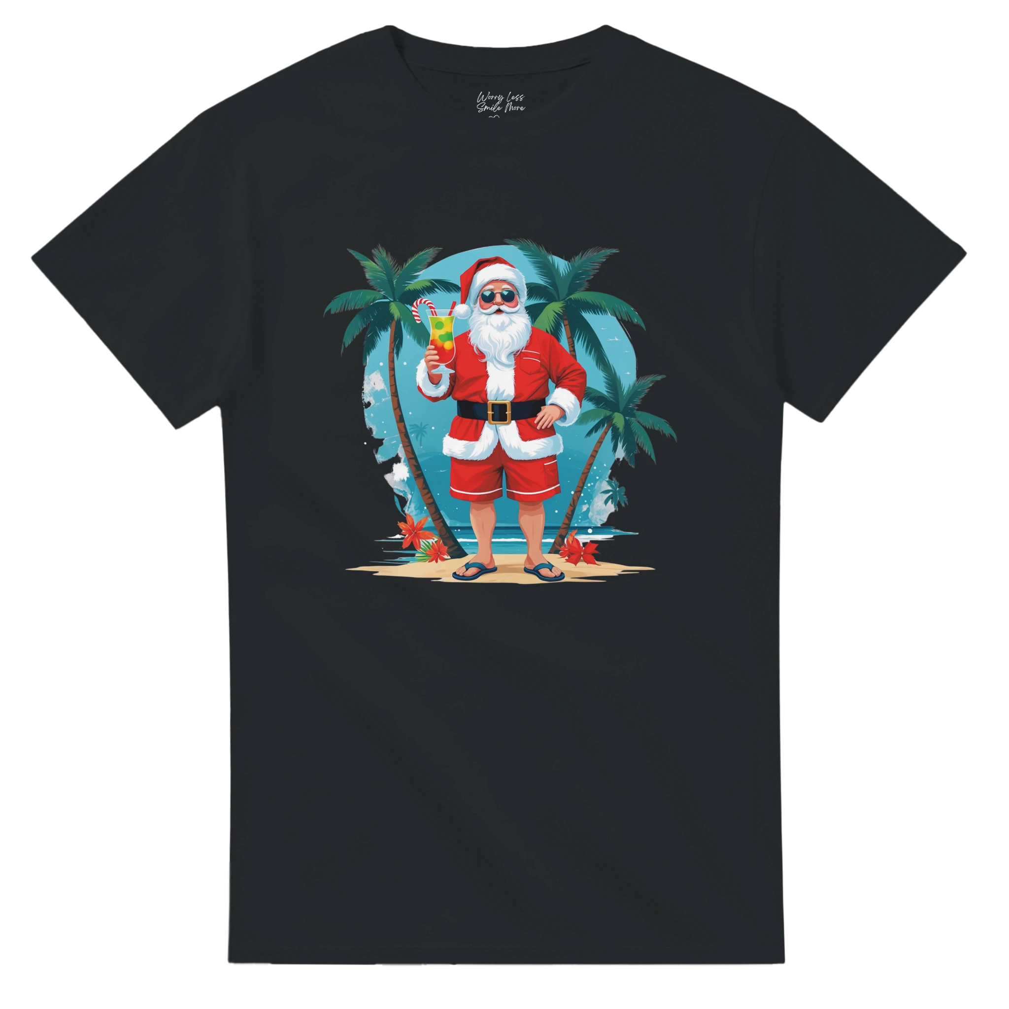 Zwart Shirt Santa at the beach