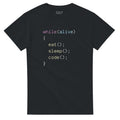 while(alive) { eat(); sleep(); code(); } - Developer shirt